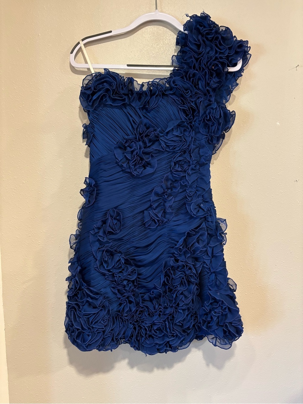 Mac Duggal Couture Blue One Shoulder Ruffle Mini Dress Size 6